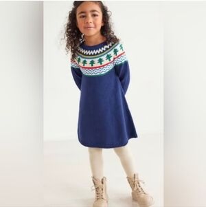 Hanna Andersson Girl’s Fair Isle Christmas Tree Cotton Sweater Dress Size 8